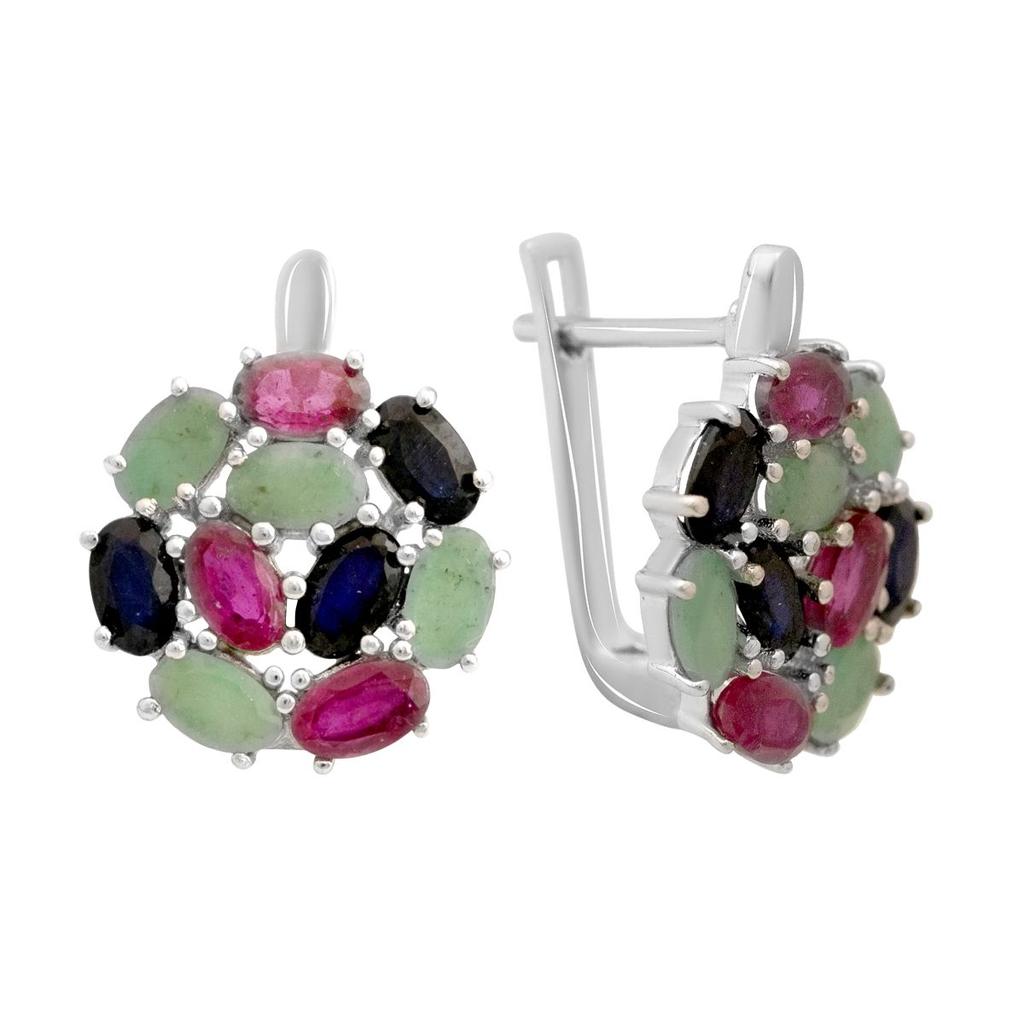 Silver Earrings with Natural Sapphire, Emerald, Ruby (2142652)