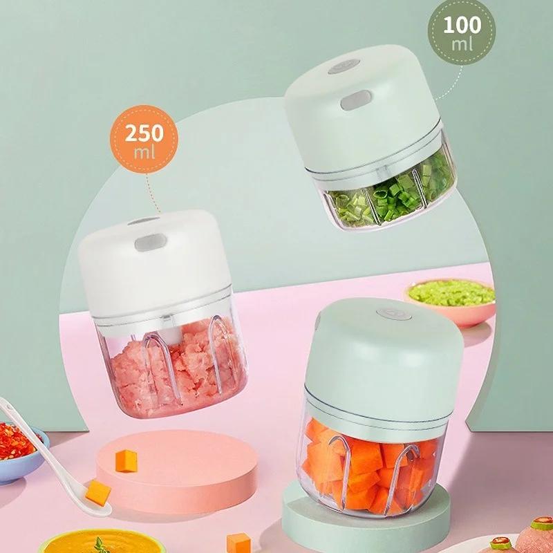 Electric Garlic Chopper Portable Vegetable Chopper Garlic Masher Food Processor for Ginger Peppers Meat Spices BBQ Accessories