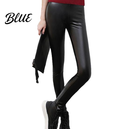 Wiatroszczelne Wodoodporne Legginsy Damskie Wysoki Stan Slim Fit Podnoszące Pośladki Sztuczna Skóra Ciepłe z Podszewką z Weluru Bodycon