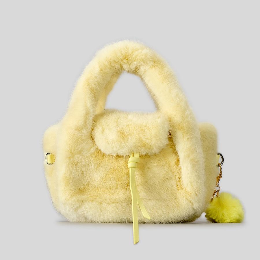 

Luxury Faux Fur Handbag Women Fashi Winter Bucket Shoulder Crossbody Bag Korean Style Soft Fluffy Purse жовтий