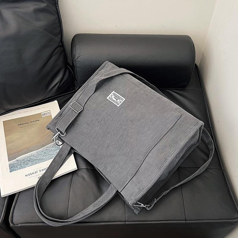 

Chic And Fashionable Womens Shoulder Tote Bag Large Capacity With Soft Corduroy Material And Inner Pocket Dark Gray