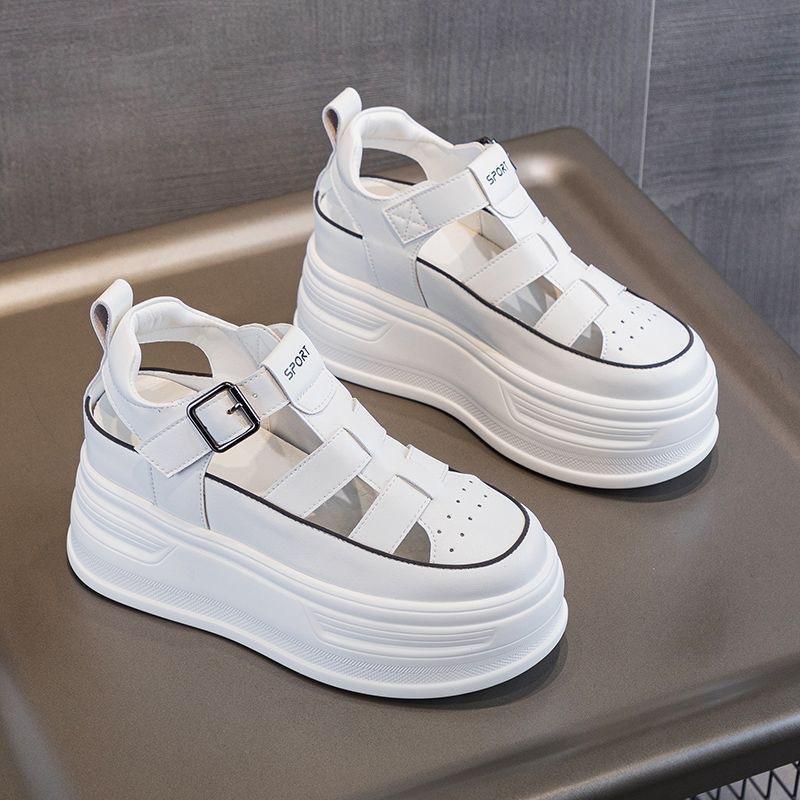 Height-increasing Bag Head Sandals Women Wear Without Revealing Their Toes Autumn New Thick-soled Pig Cage Shoes Hole Shoes