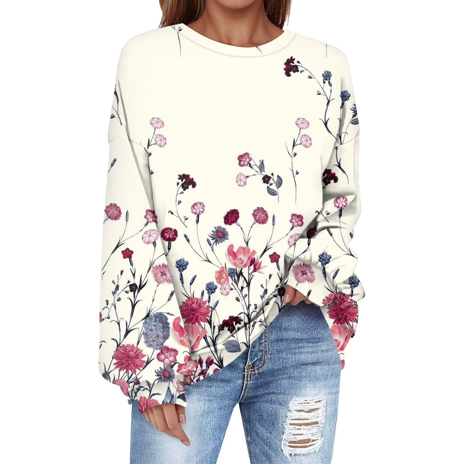 

Толстовка большого размера для женщин с круглым вырезом и принтом, с длинным рукавом, толстовка XL белый