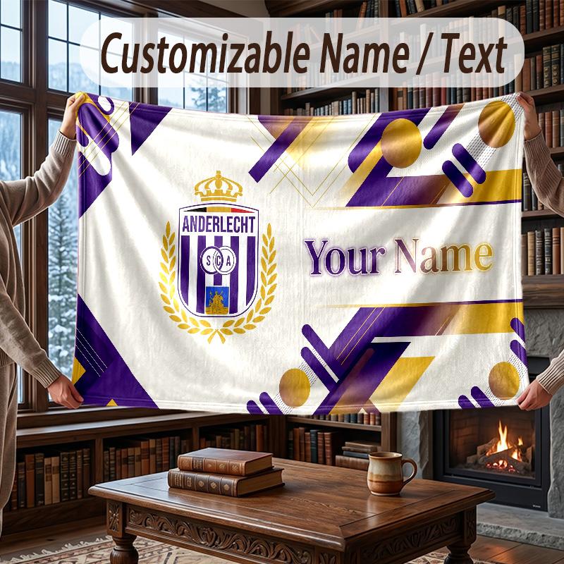 Custom Name Flannel Throw Blanket Anderlecht FC Logo Pattern Warm Home Decoration