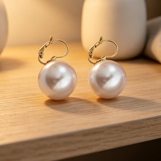 1 Pair Faux Pearl Dangle Earrings for Women, Gold Plated Drop Earrings, Large Faux Pearl Huggie Hoop Earrings