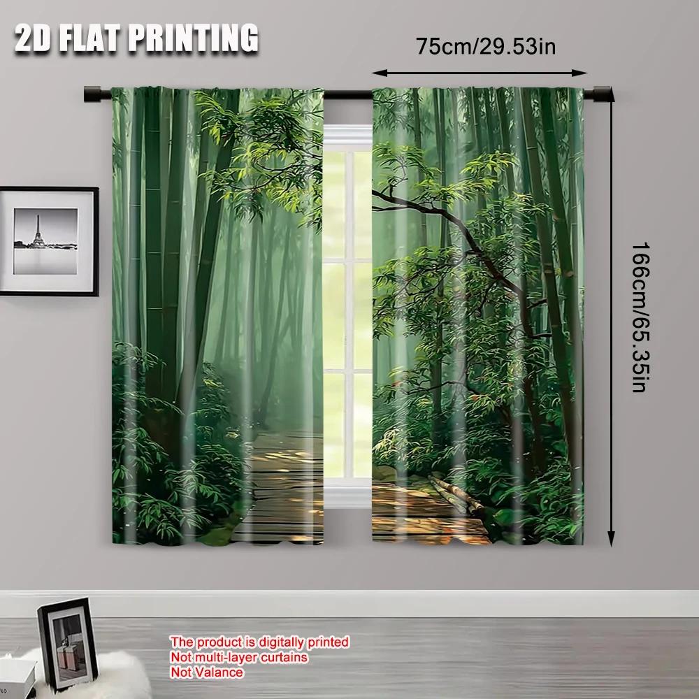 Set Of 2 Flat Printing Scene Curtains Polyester Forest Path Without Electricity Versatile Outdoor Home Garden Curtain