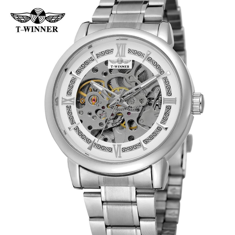 Winner Style Men'S Fashion Casual Hollow Mechanical Movement, Automatic Mechanical Watch