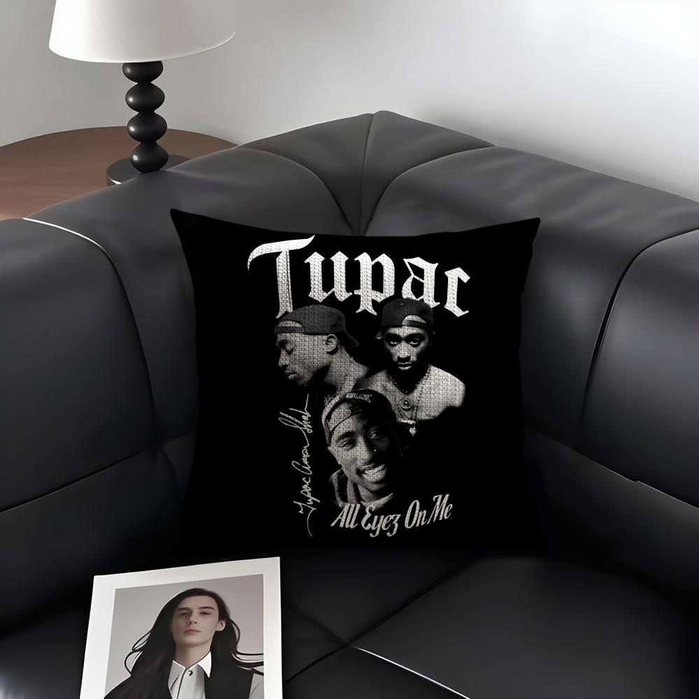 T-Tupac Shakurr Rapper Cushion Cover Natural Linen Organic Fabric Double-Sided Printing Sofa Home Decor Gift Pillow Case