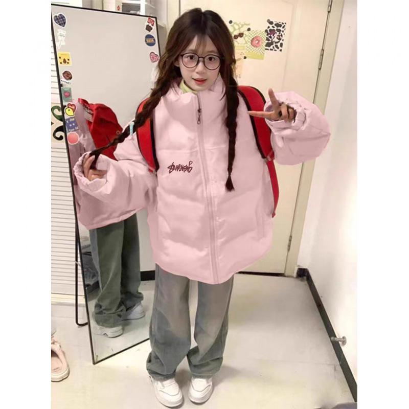 2025 Women s Oversized Thickened Milk Tea Cotton Jacket - Winter Short Coat S (40-45 kg) розовый