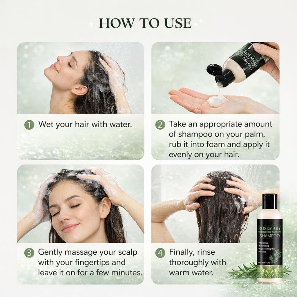 Bio šampón s rozmarínom na vlasy - s hydrolyzovaným keratínom, zahusťujúci, dodávajúci objem, redukuje lámanie & dodáva lesk, 200 ml