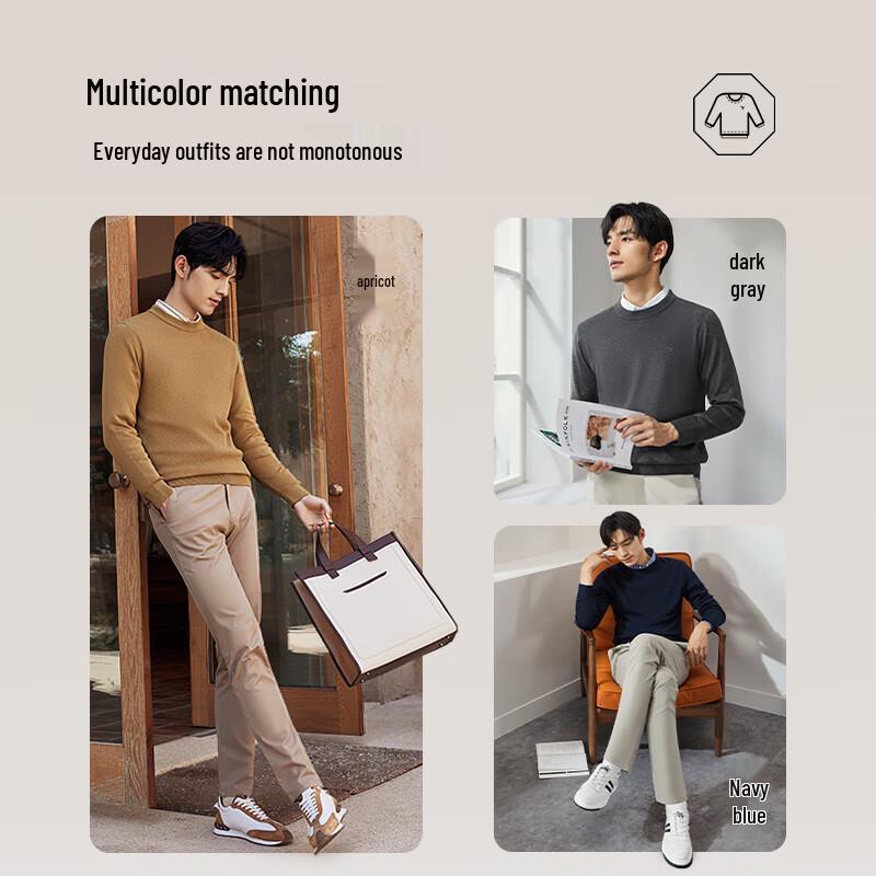 Qipai Men's Anti-Static Round Neck Knit Sweater
