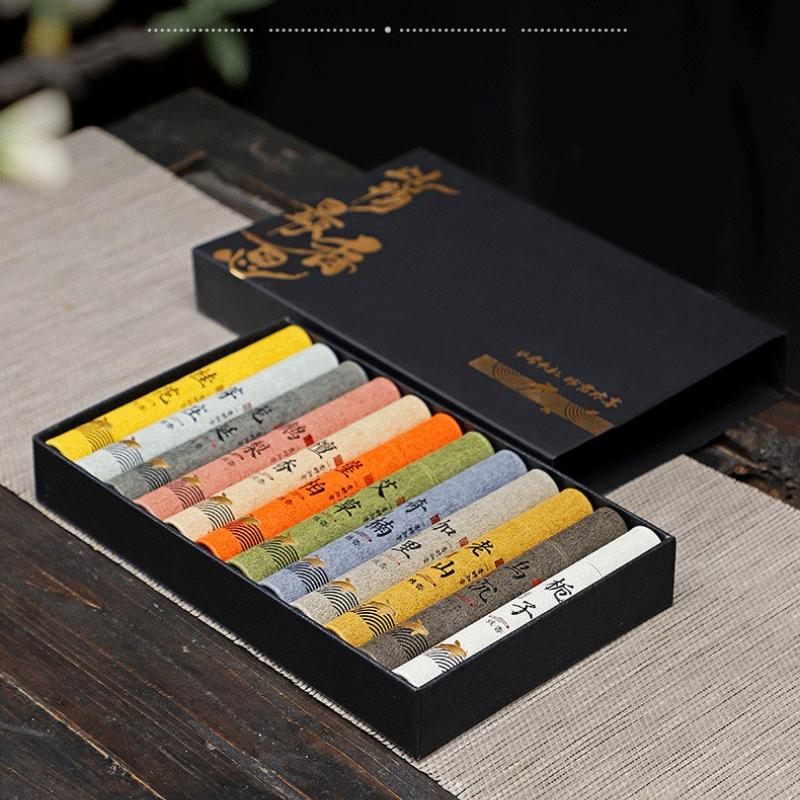 

12 Types of Natural Incense Per Box Sandalwood Osmanthus Incense Stick Home Fragrance Aroma Blessing Ceremony Pray Buddha Cense 12 tubes per box