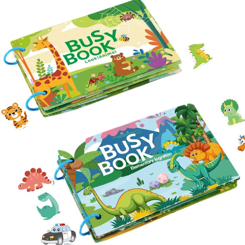 1Set Cartoon Quiet Book Montessori Busy Book with Animal Recognition Puzzle Interactive Game Cards for Preschool DIY Puzzle Book