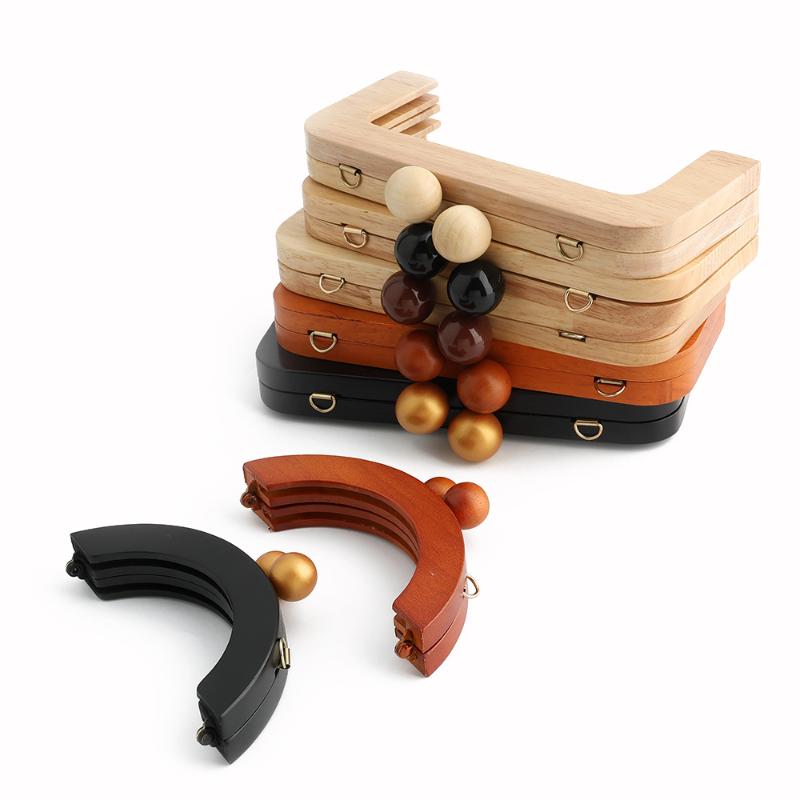 Stylish DIY Bag Mini Wooden Handle with Beads and Practical Kiss Clasp Closure