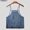 INCERUN Men Sling Sleeveless Print Mesh Sheer Tank Tops Camisole Undershirts