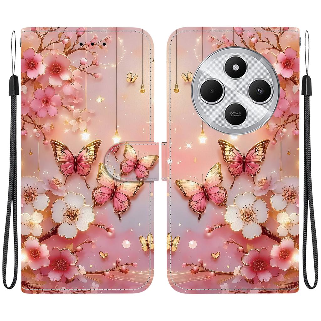 Handgefertigte PU-Leder-Klapphülle für Redmi 14C Rutschfeste stoßfeste Hülle mit Handschlaufe & Herz/Rose Katze Designs