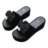 High-heeled slippers women's outerwear muffin thick-bottomed one-word slippers home non-slip 2025 summer new bow sandals