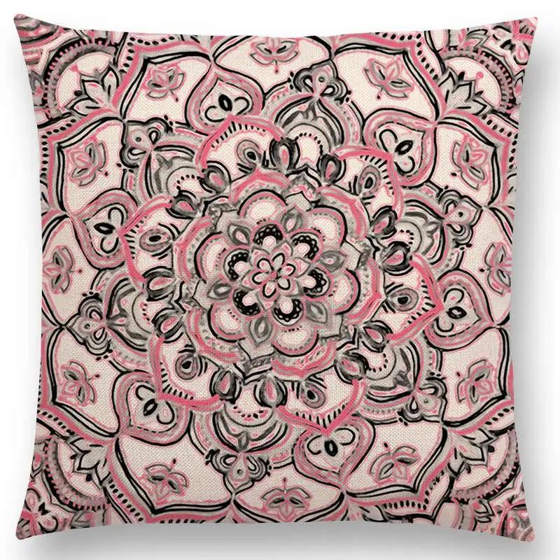 New Boho Art Flower Gorgeous Floral Diamond Doodle Botanical Geometry Mandala Decorative Pattern Cushion Cover Throw Pillow Case