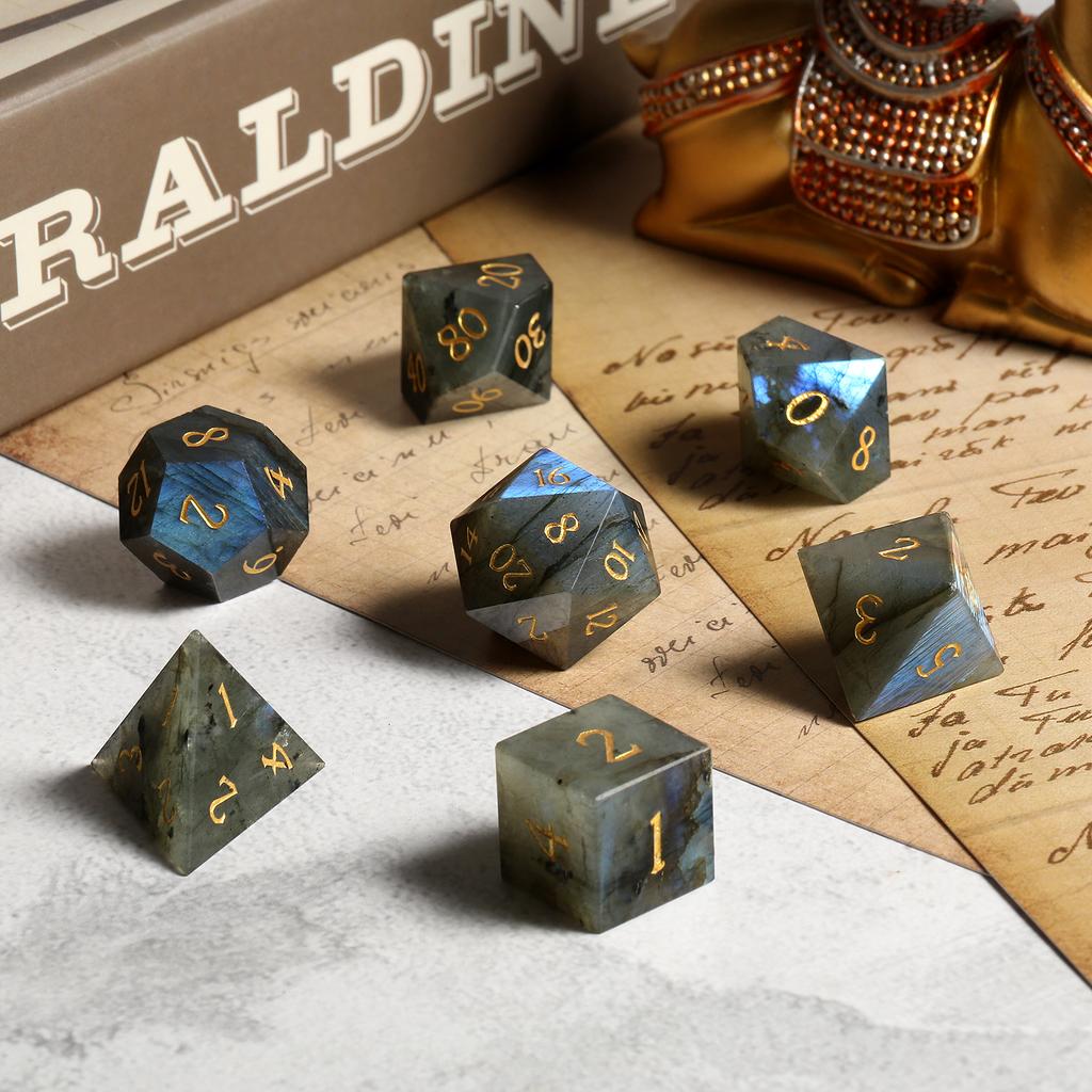 Kostki rpg labradoryt zestaw 7 kryształowych kości kostek