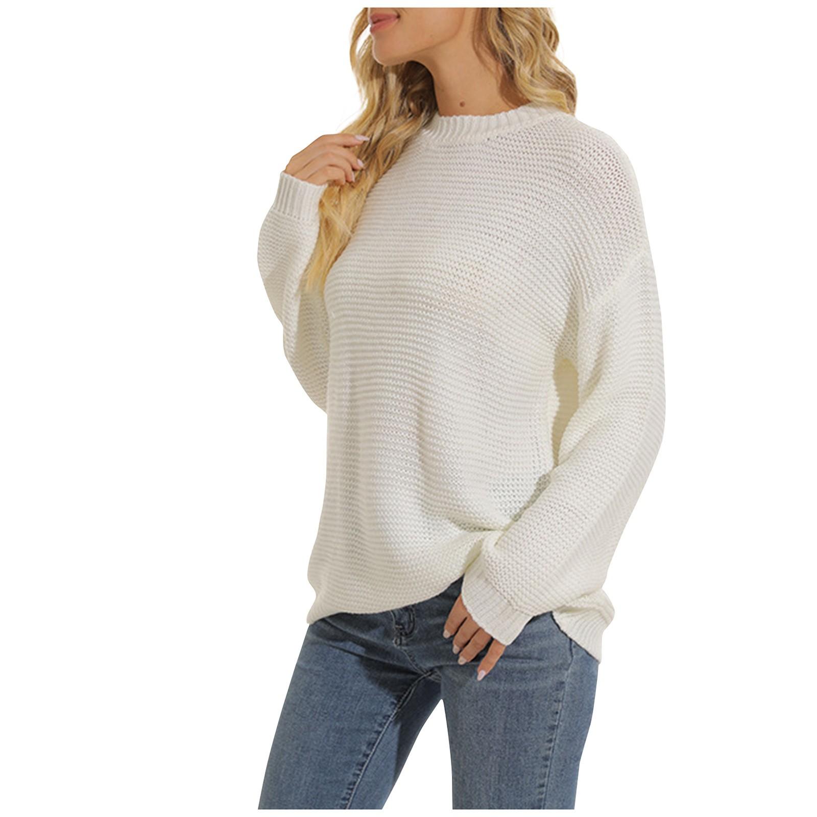 

Женский модный однотонный свитер с круглым вырезом и длинными рукавами XL белый