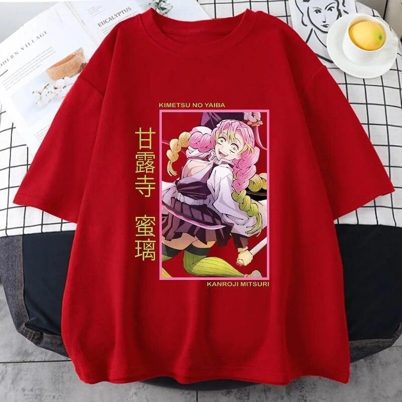 New Kanroji Mitsuri Graphic Print T Shirt Women Summer Casual Round Neck Cozy Short Sleeve Streetwear Fashion Anime Tees