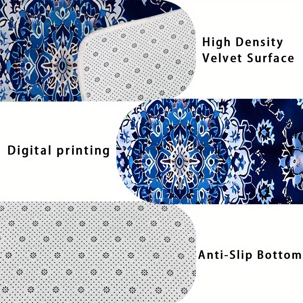 1Pcs Anti Fatigue Kitchen Rugs, Bohemian Blue Print Waterproof Non-Slip Thick Cushioned Kitchen Mat Heavy Duty Comfort Standing Mat for Kitchen