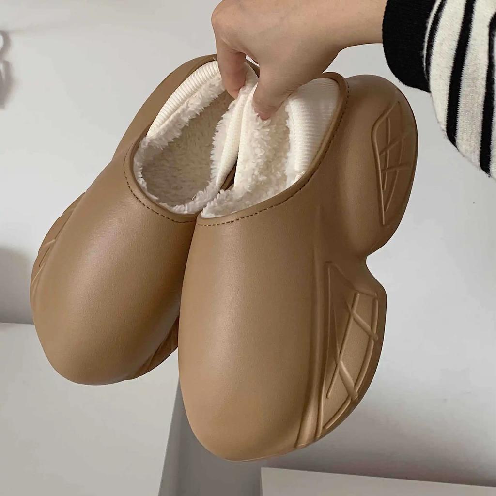 Fashion Cotton Slippers Ladies Winter Warm Home Cotton Shoes Waterproof Garden Shoes Indoor Non-slip Simple Shoes