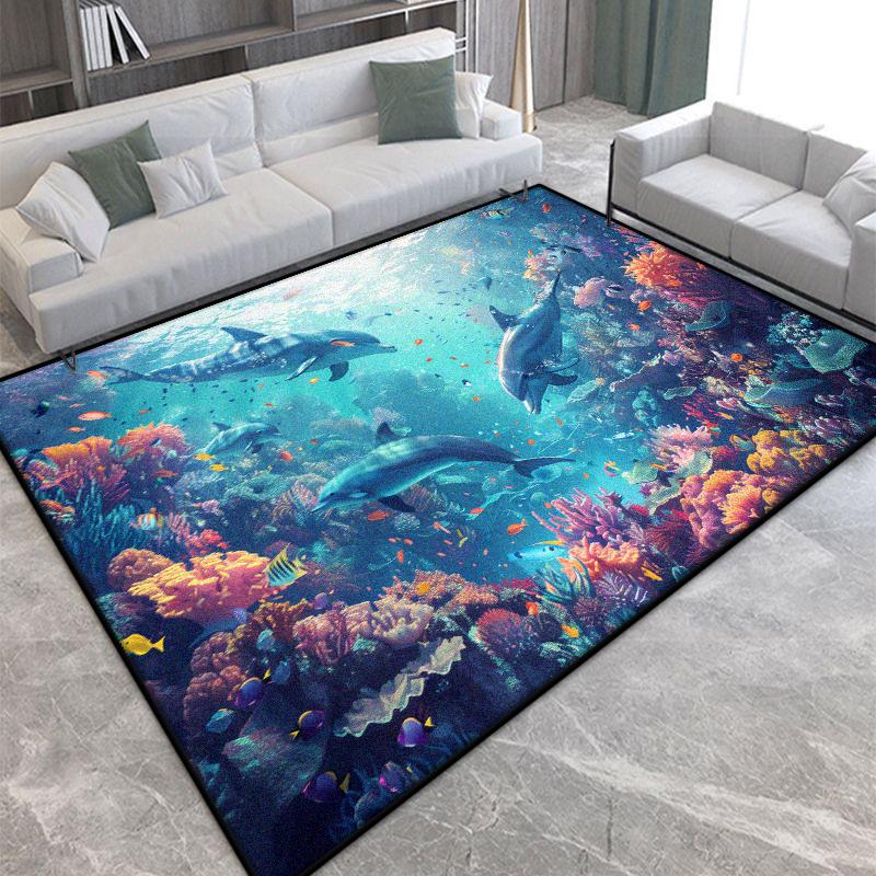 Modern 3D Seabed Large Living Room Rug Non-slip Room Decoration Rug Lint-free Easy Cleaning Entrance Door Mat Machine Washable