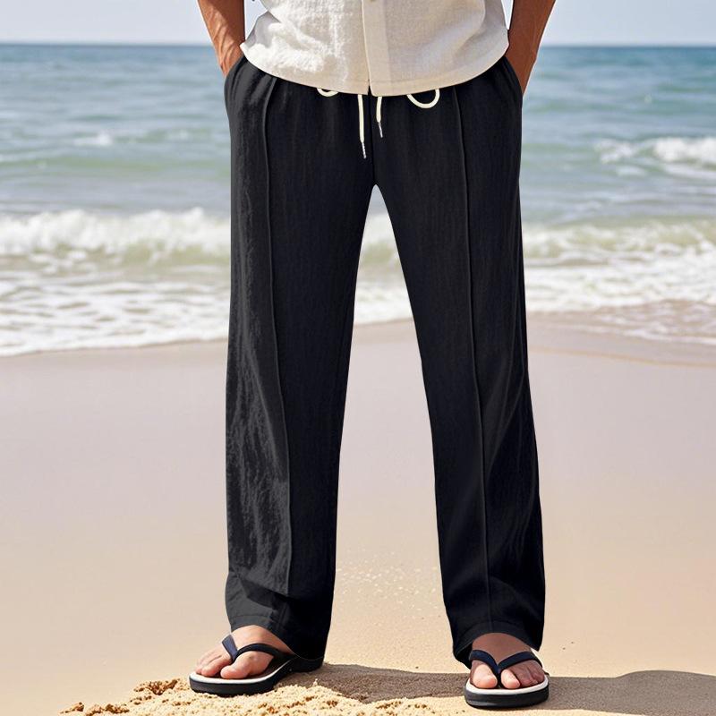 Linen Breathable Wide-legged Trousers Men's Models Summer and Autumn Thin Section Loose Sports Loose Straight Casual Trousers Male