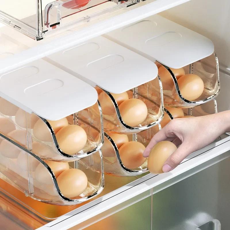 2-layer Sliding Storage Egg Box Refrigerator Kitchen Storage Automatic Rolling Egg Box Home Kitchen Accessories Organizer