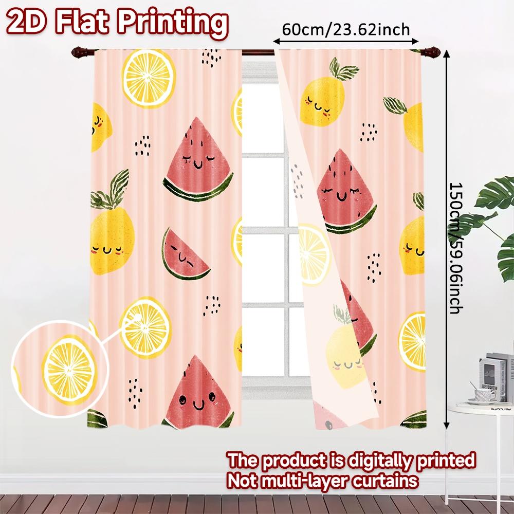 2D FLAT PRINTING 2pcs Curtains (Without Rod) Fruit Party Design Modern Fashionable Curtainments during the April Fools is Day