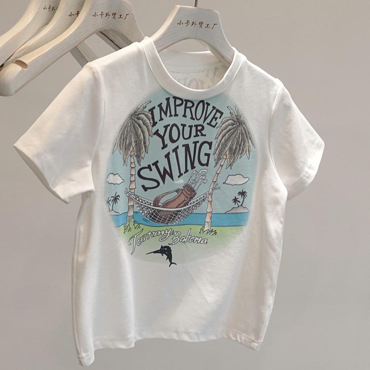 

Spicy Ort Sve T-irt Women s Summer 2025 New Fiti Print Slim High Waist Ort Sle Top Korean Version Round Ne S