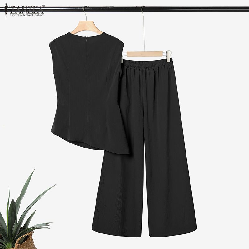 ZANZEA Women Sleeveless Vest Tops and Long Pants Casual Two Piece Suit Sets