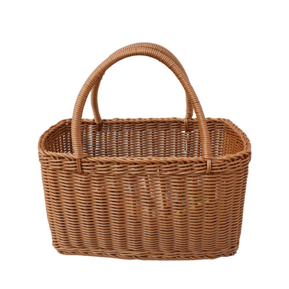 Rattan Woven Basket Rectangular Flower Basket Storage Basket Picnic Basket  Vegetable
