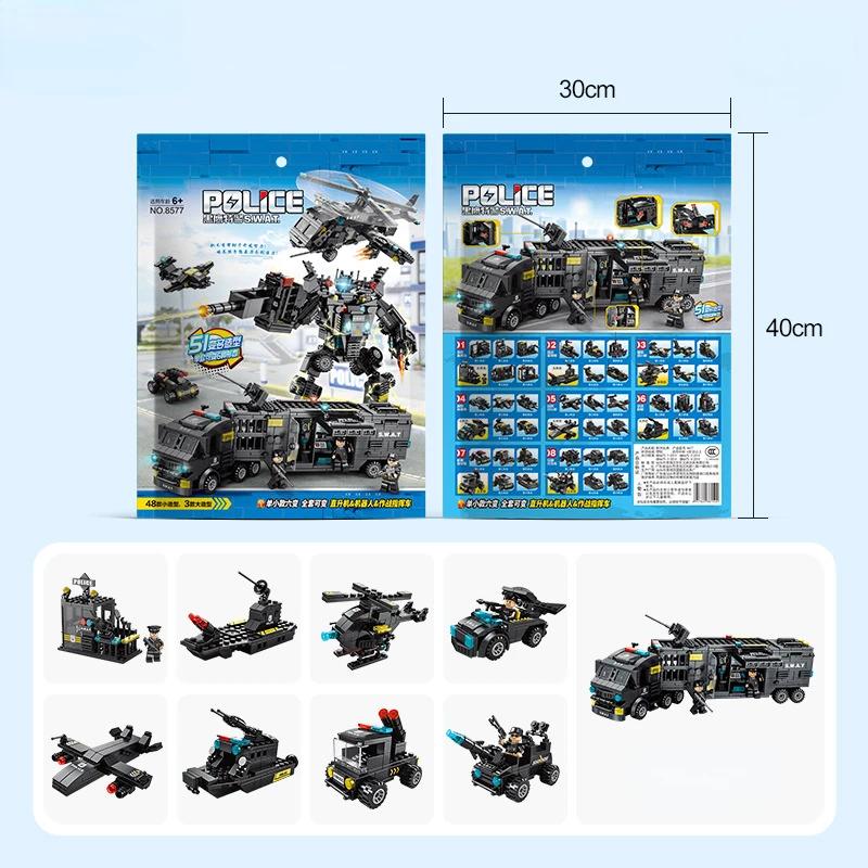City Series Police Station Swat Corps Team Military Truck Car Construction Blocks Diy Fighting War Robot Plaything For Kids Present