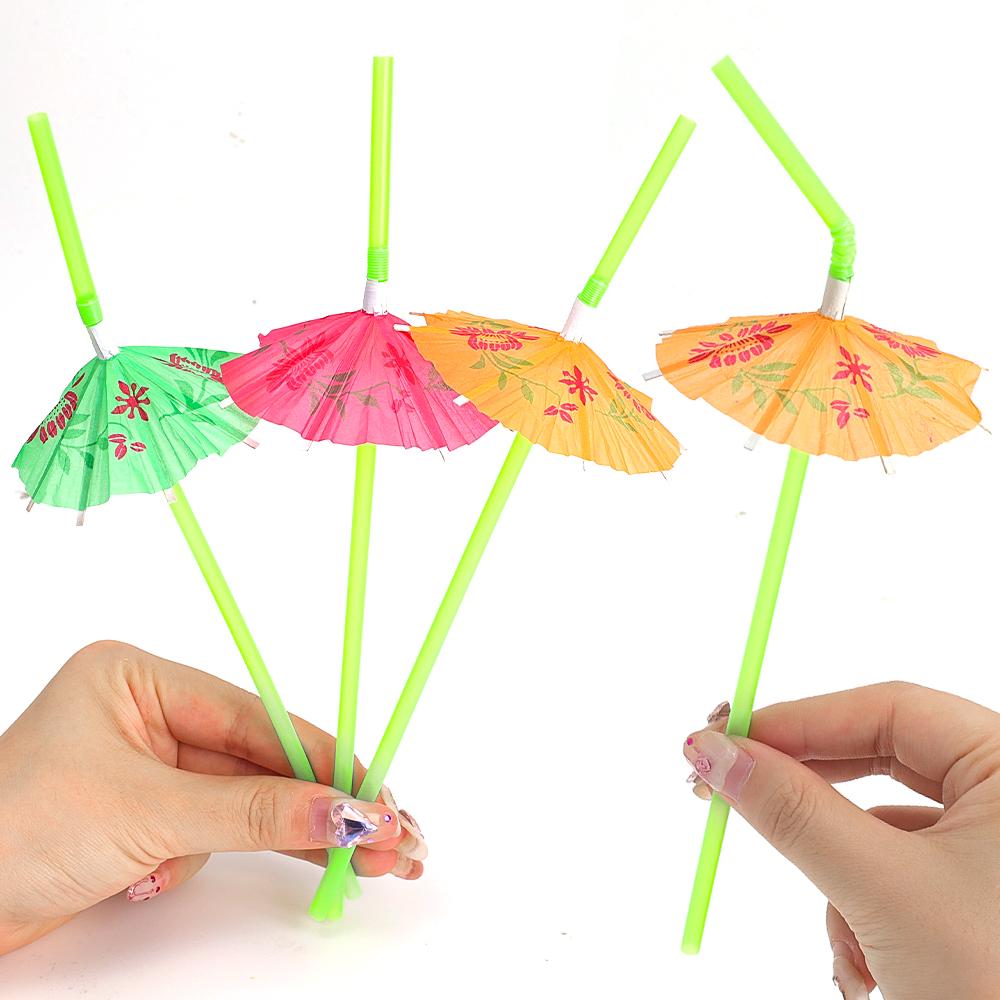 Lots Disposable Straws Rainbow Umbrella Fruit Straws Table Decoration Tropical Drinks for Cocktail Soft Drinks Hawaiian Party