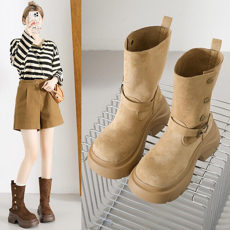 Retro  Autumn New Street Fashion Thick Heel Thick Sole Two Wear Martin Boots