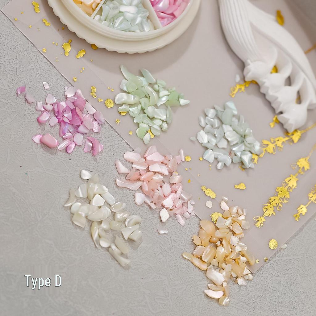 Round Box Iridescent Abalone Shell Nail Art Set - Six Colors, High-Gloss, Ultra-Thin, Irregular Fragments