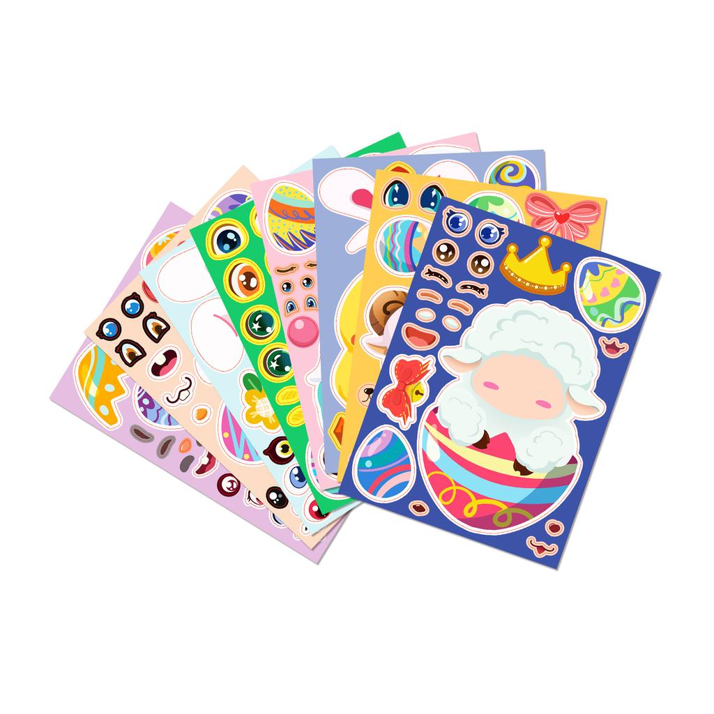 8 Easter Egg Face Change Set Stickers Cartoon Cute Children's Baby Puzzle Diy Early Education Puzzle Stickers