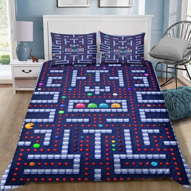Vintage PacMan Maze Duvet Cover Pillowcase Bedding Set Kids Boy Girl Bedroom Decoration 2/3piece Set Single Double Large Size