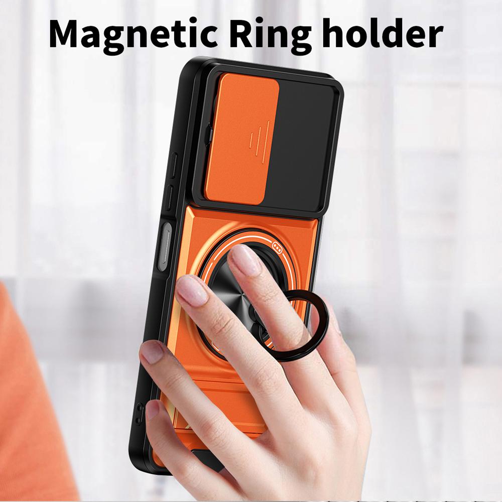 KEYSION Magnetic Phone Case for TECNO Spark 40C 4G Slide Camera Protection Upright Kickstand 360° Ring Shockproof Back Cover