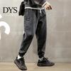 Hip Hop Pants Mid-Rise Elastic Waistband Drawstring Shrinkable Cuffs Casual Jeans Men Harem Multi Pockets Denim Jogging Streetwear