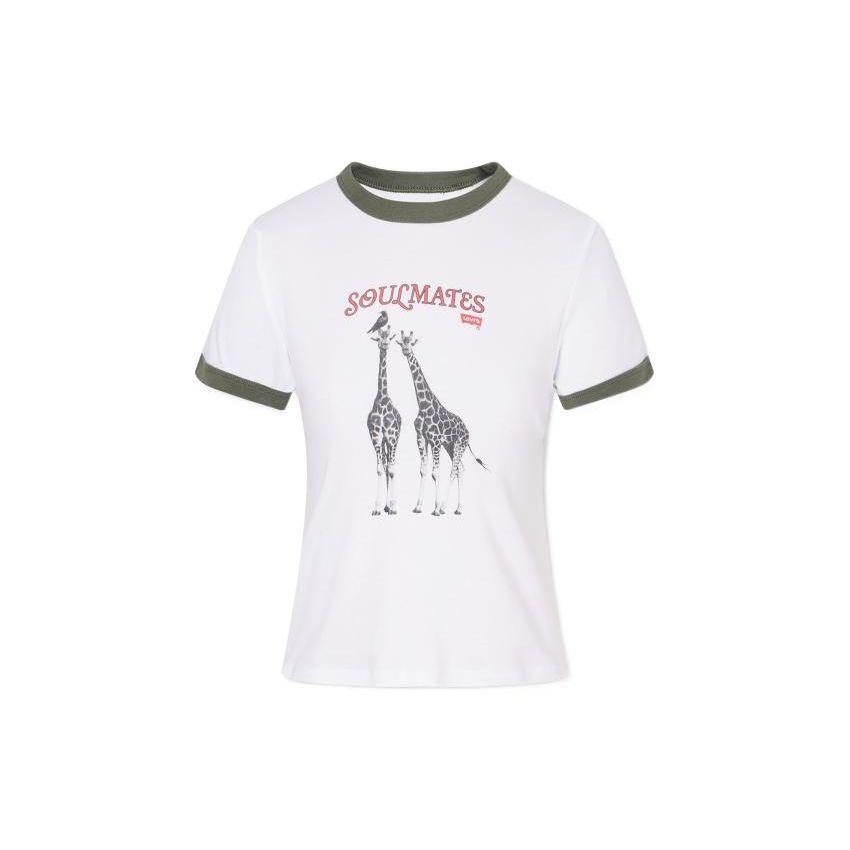 

Женская футболка с коротким рукавом Levis, цветной блок на воротнике, анималистичный принт, принт с буквами, белая A3523-0018 XS