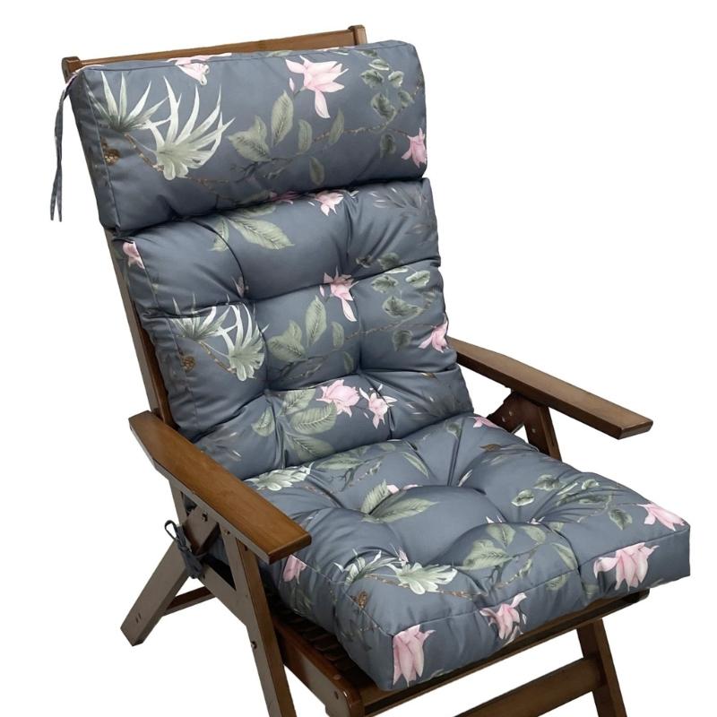 Garden Chair Pad with High Back Headrest, Tufted Outdoor Form and Seat Anchors 125 x 55 cm for Porch Use Daily