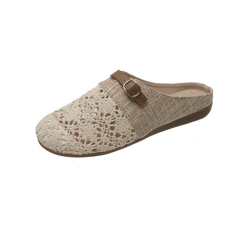 Baotou half slippers women's summer outer wear 2025 new with skirt linen breathable flat bottom one pedal cool slippers for pregnant women