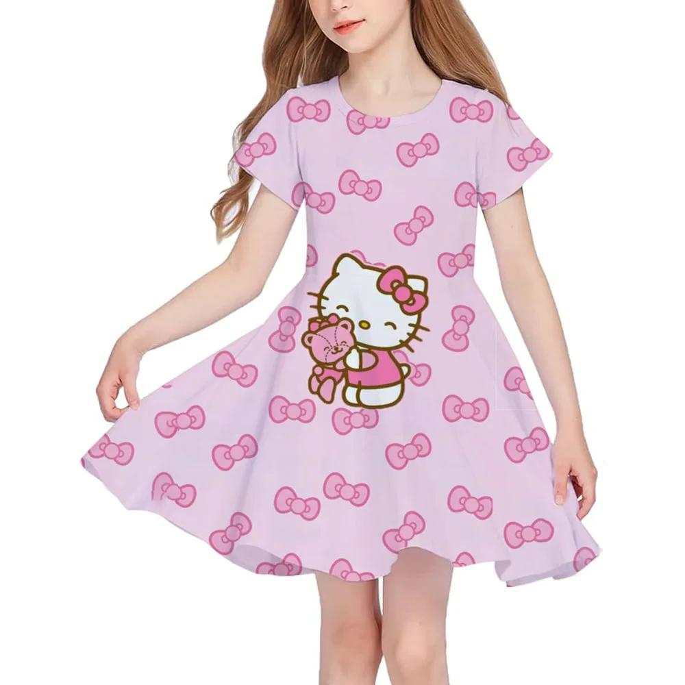Summer New Children's Clothing Hello Kitty Printed Sleeveless Dress For 3-14 Year Old Girls Casual Breathable Princess Dress2025