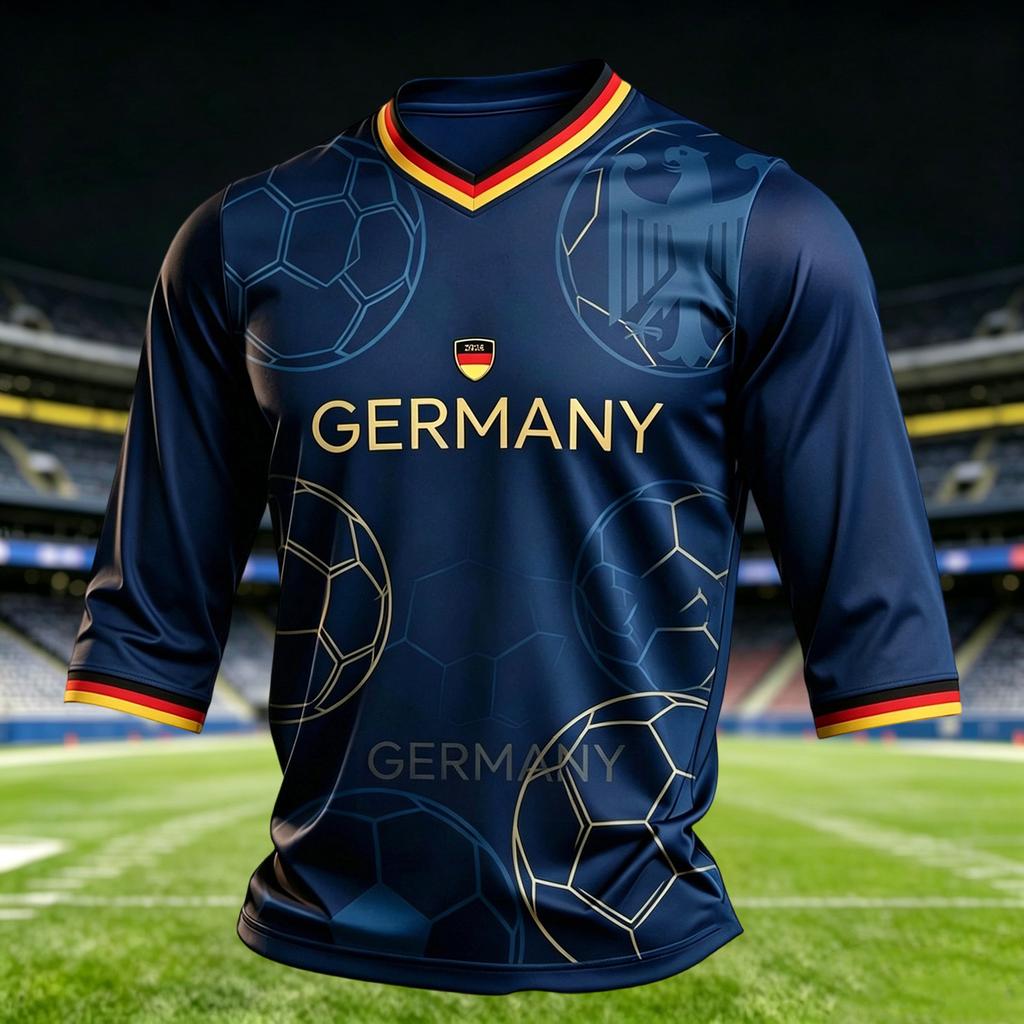 Men's Casual V Neck T Shirt Three Quarter Sleeve Top Soccer Inspired Graphic Print Lightweight Comfortable Fit