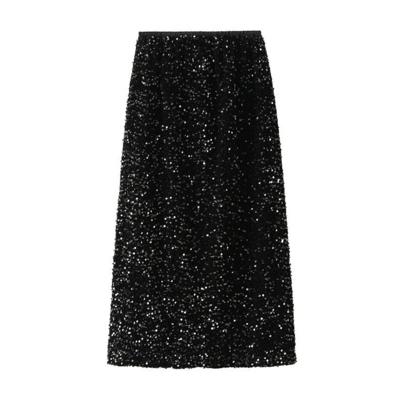 Sequin Elastic Waist Loose Split Skirt Sequin Elastic Waist Loose Skirt