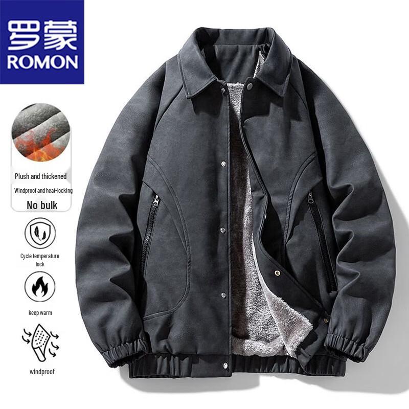 Romon Men's Plush Lined Casual Lapel Jacket
