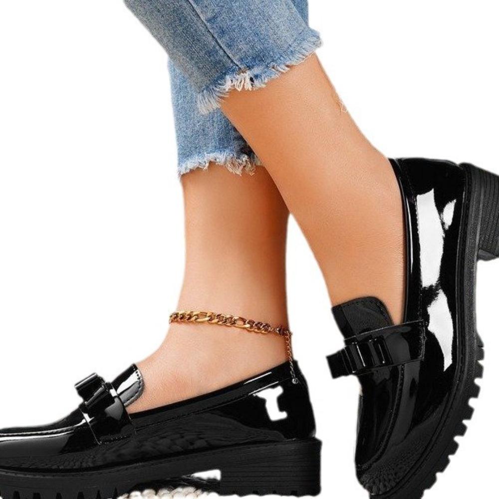 Fashion Summer Leather Ladies Round Toe Retro Solid Color Mary Jane Shoes Daily Shopping High Heels Loafers Casual